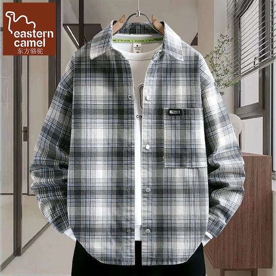 
Oriental camel plaid denim shirt jacket men's spring and autumn thin long-sleeved handsome shirt style jacket men's trendy brand