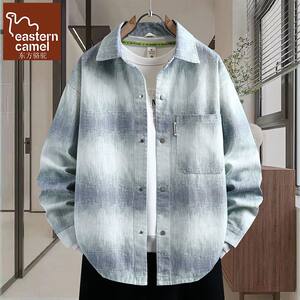 
Oriental Camel Spring New Lapel Personalized Tie-Dye Gradient Denim Shirt Jacket Men's Youth Casual Tops and Gowns
