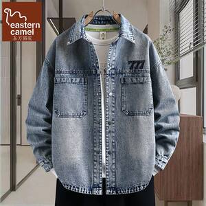 
Oriental Camel Denim Jacket Men's Shirt Style White Casual Loose Jacket Spring American Embroidered Long Sleeve Shirt
