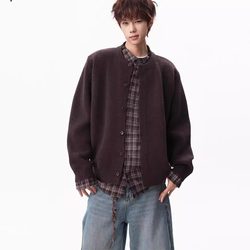 Old Money Style Patchwork Faux Two-Piece Plaid Knit Sweater for Men and Women, Autumn and Winter, Cool Layered Casual Cardigan Sweater Jacket