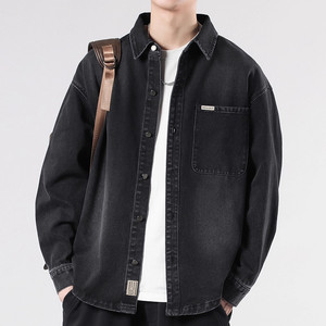 
American heavy denim jacket men's spring and autumn new trendy brand handsome work jacket loose large size men's shirt