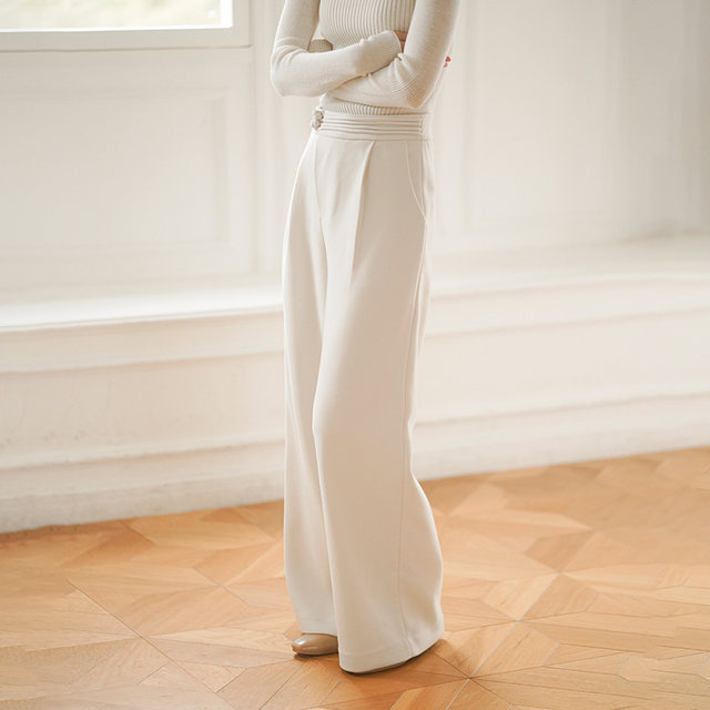 Chinese Style Double-Layer Pleated Black High-Waisted Wide-Leg Pant