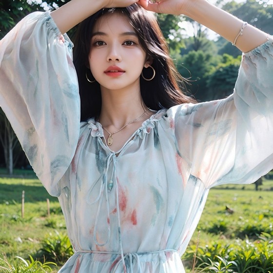 
Bosmithian lace-up lined printed dress with high waist slim long sleeve midi skirt summer