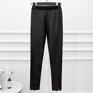Coola autumn and winter slimming thin PU leather pants pants lace feet thin velvet comfortable small foot casual pants 8960
