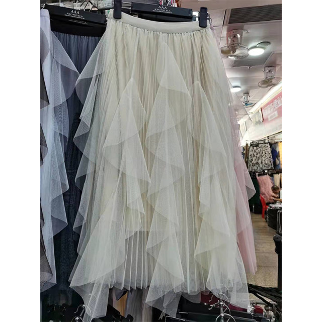 2025 Spring and Autumn New Irregular Ruffled Vulgar Fairy Skirt Mid-length High Waisted Gauze Skirt Long Skirt
