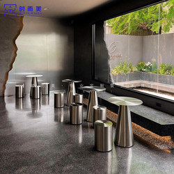 Internet Celebrity Milk Tea Dessert Shop Table and Chair Combination Industrial Style Cafe Water Bar Leisure Area Creative Stainless Steel Round Stool