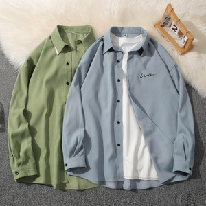 
Spring and Autumn Hong Kong style shirts for men long sleeves loose trends and versatile students Korean style casual shirt jacket couple outfit