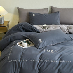 Light Luxury High-End Four-Piece Set, All-Cotton with a Sense of Sophistication, Embroidered Duvet Cover, Simple Pure Cotton Bed Sheet, Fitted Sheet, Soft for All Seasons