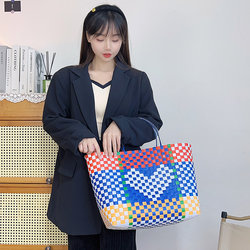 Sam's Same Style Woven Basket Bag for Spring Outings and Picnics, Large-Capacity Shopping Basket, Handmade Fashionable Bath Basket
