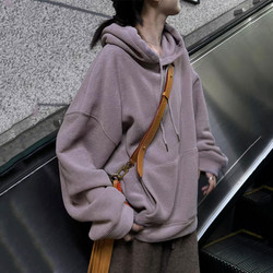 American Retro High Street Hooded Sweatshirt for Women, Spring & Fall Oversize Thin Jacket, Loose and Lazy Style Pure Color Top