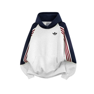 
Outlets 10% discount area] Heavy 380g hooded thickened sweatshirt spring autumn winter striped splicing pullover