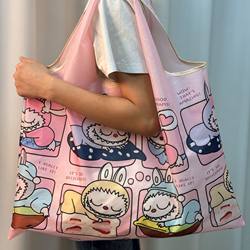Lightweight Foldable Portable Large Supermarket Shopping Bag Eco-Friendly Tote Shoulder Bag Cloth Bag Labubu