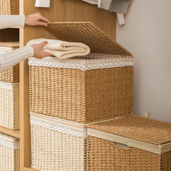 Storage Box for Home Use with Lid, Woven Basket for Organizing Cosmetics, Snack Storage Box, Clothes Organizing Storage Box