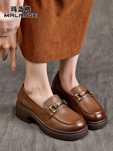 Лоферы на платформе, весенняя универсальная обувь для отдыха в английском стиле для кожаной обуви, из натуральной кожи
