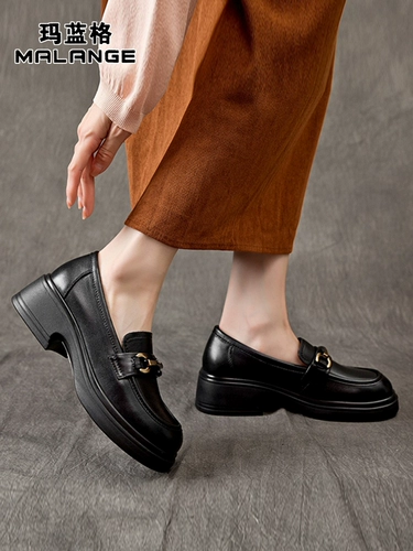 Лоферы на платформе, весенняя универсальная обувь для отдыха в английском стиле для кожаной обуви, из натуральной кожи