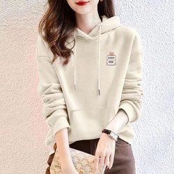 Big Brand Store Jimo Hooded Sweatshirt for Women, New Autumn and Winter Style, Petite, Loose, Slimming, Fleece-Lined, Thickened Top Jacket