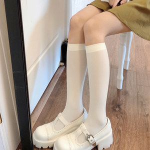JK white calf socks for women in spring and summer ultra-thin white silk knee-length half-drunk socks Japanese sweet milk white stockings for women
