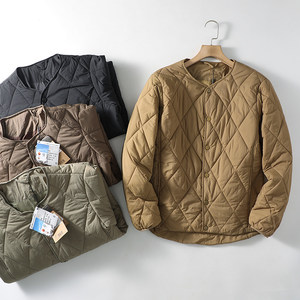 Retro light luxury! High-efficiency technology and warm cotton! Lightweight and warm! Autumn and winter couples round neck quilted cotton coat