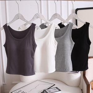 
Bra-free! Threaded cotton elastic slim-fitting white camisole women's spring and summer inner sleeveless top bottoming shirt