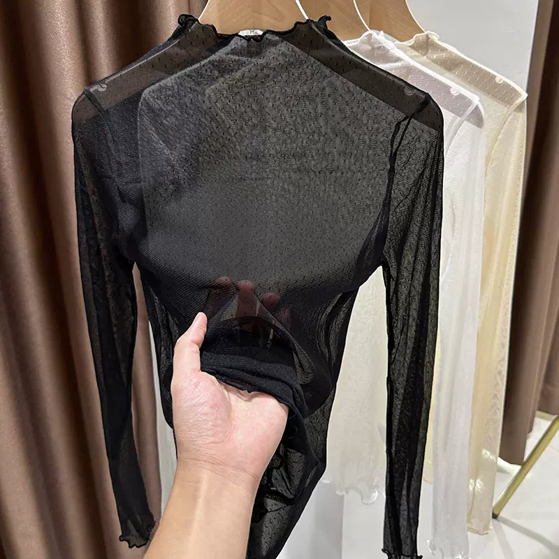 Fashion Women Long Sleeve Transparent Mesh Sheer