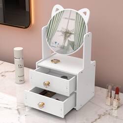 Desktop Cosmetics Storage Box with Mirror, Dressing Table, Dormitory Dust-Proof Skin Care Product Makeup Box with Drawer Storage Rack