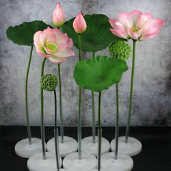 Pu Lotus Leaves with Stems, Artificial Lotus Leaves, Lotus Buds, Lotus Pods, Chinese-Style Pastoral Style, Buddhist Temple Decorative Flowers, Direct Supply from the Manufacturer