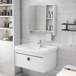 Space Aluminum Bathroom Cabinet with Integrated Ceramic Basin, Washbasin Cabinet Set, Bathroom Vanity for Small Apartments