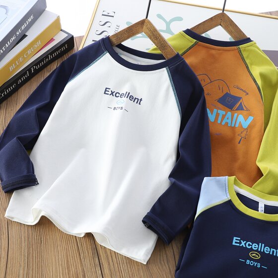 
Boys spring and autumn versatile long-sleeved T-shirt 2026 new children's round neck casual tops medium and large children's loose bottoming shirts