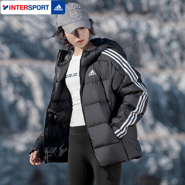 
Adidas down jacket women's summer new couple sportswear men's black thickened hooded duck down jacket