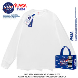 Nasa Collaboration American-Style Heavyweight Pure Cotton Long-Sleeve T-Shirt Unisex Japanese Casual Loose Solid Color Crew Neck Undershirt