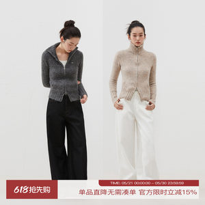 INRM American turtleneck alpaca zipper cardigan sweater slim soft waxy warm wool knitted jacket for women winter