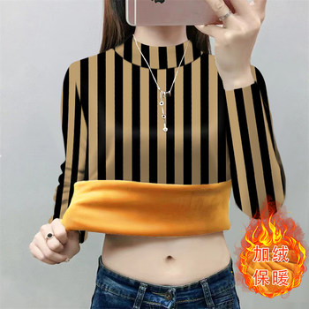 
Adding velvet thickened integrated velvet mother's suit 2025 winter new half-high neck fashionable printed long-sleeved T-shirt warm clothes