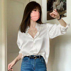 2025 Early Autumn White Shirt for Women, High-End Light Luxury Satin Shirt, Loose Top with a Sense of Design for Petite Figures