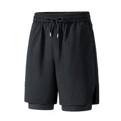 2025 New Summer Men's Casual Pants, Large Size Straight-Leg Double-Layer Fake Two-Piece Sports Shorts, Quick-Drying Men's Five-Point Shorts