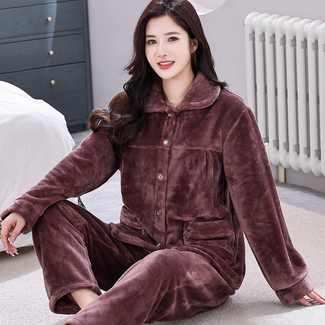 Winter Coral Velvet Pajamas For Women Winter Thickened Womens Flannel