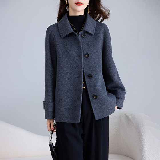 
Karovia's new double-sided velvet coat for women, short woolen woolen coat for small people, age-reducing slim fit, autumn and winter mother's coat