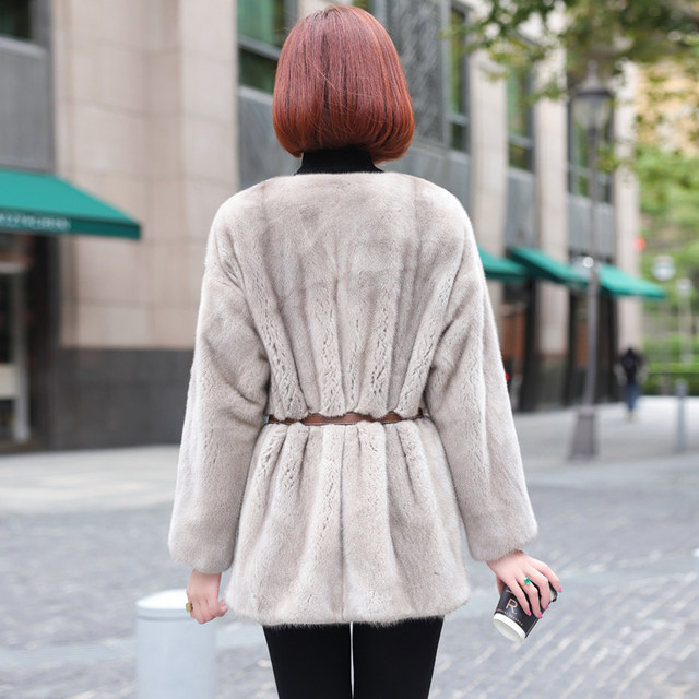 Elegant Green Patchwork Tie Waist Fuzzy Fur Fluffy Mink Velvet Coat Winter main image 1