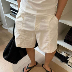 Old Money Style White Pants, Cotton and Linen Blend Casual Half Pants, Men's Summer Thin Shorts, Loose Straight Mid-Length Pants