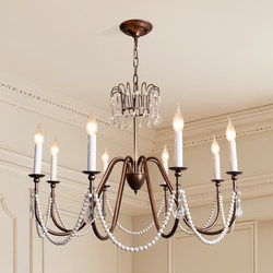American-Style Retro Living Room Main Light, Light Luxury Pearl French Chandelier, Mid-Century Style Dining Room Light, Elegant and Grand Bedroom Chandelier