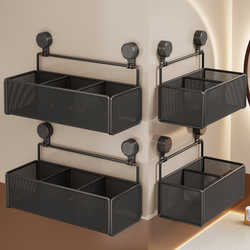 Bathroom Storage Rack with Suction Cups, Wall-Mounted, No-Drill, for Bathroom, Restroom, Washbasin, Storage Shelf