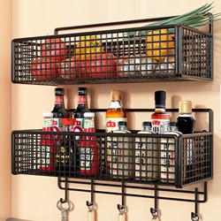 Multifunctional Kitchen Storage Rack, No-Drill Seasoning Organizer Shelf, Wall-Mounted for Storing Onions, Ginger, Garlic, and Various Gadgets