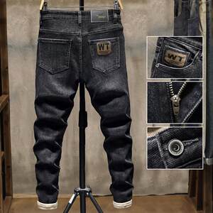 High-end black washing jeans men's spring and summer thin 2025 new slim-fitting stretch men's trousers
