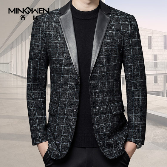 
Genuine leather suit men's autumn and winter thin Korean style slim-fit and handsome printed sheepskin casual suit jacket