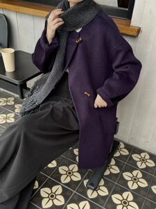 
Winter Korean style loose slimming twist scarf double-sided cashmere coat women's mid-length horn button woolen coat