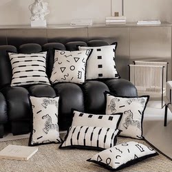 ins Geometric High-End Cushion Cover, Fashionable Decorative Pillow Cover, Black and White Cushion, Light Luxury Bedroom, Living Room, Sofa Decoration