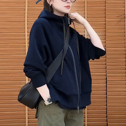 Women's Hooded Sweatshirt Jacket 2026 Spring New Fashion Age-Reducing Loose Lazy Slimming Zipper Hoodie Top