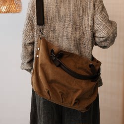 Erlai Handmade Vintage Canvas Bag for Men and Women, Single Shoulder Crossbody Bag with Multiple Carrying Methods, Large Capacity Casual Commuting Tote Bag