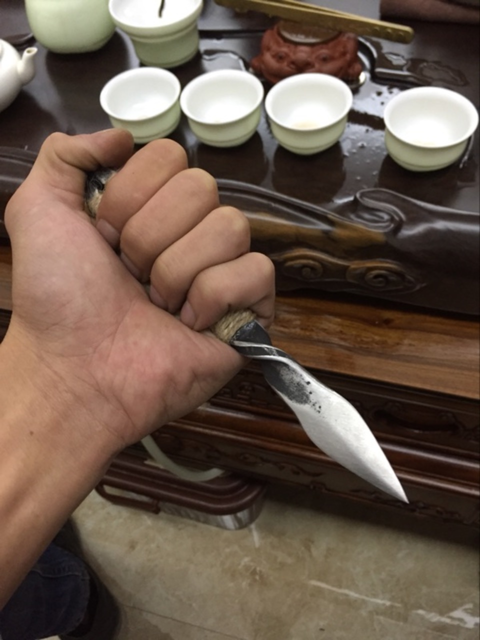 铁匠打铁纯手工锻造不锈钢茶刀