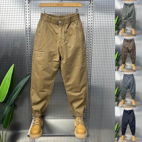 Khaki work clothes wide-leg pants men's 2025 spring new casual pants high-end loose small feet Harem radish pants
