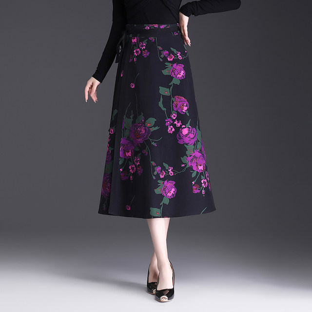 Temperature printed skirt A-line skirt for women Spring and Autumn 2025 new high-waisted slim skirt mid-length retro umbrella skirt

